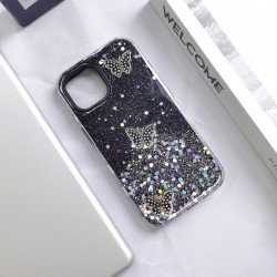 Butterfly Crystal Shiny Glitter Rainbow Sparkling Jewel Case Cover for Apple iPhone 15 (Black) Butterfly Crystal Shiny Glitter Rainbow Sparkling Jewel Case Cover for Apple iPhone 15 (Black)
