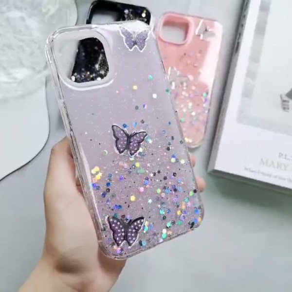 Wholesale Butterfly Crystal Shiny Glitter Rainbow Sparkling Jewel Case Cover for Apple iPhone 15 Pro Max (Purple)