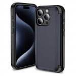 Wholesale Matte Finish Strong Armor Magnetic Clasp Card Holder Kickstand Hybrid Case for Apple iPhone 15 Pro Max (Blue)