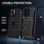 Wholesale Matte Finish Strong Armor Magnetic Clasp Card Holder Kickstand Hybrid Case for Apple iPhone 15 Pro Max (Blue)