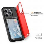 Wholesale Matte Finish Strong Armor Magnetic Clasp Card Holder Kickstand Hybrid Case for Apple iPhone 15 Pro (Red)