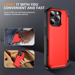 Wholesale Matte Finish Strong Armor Magnetic Clasp Card Holder Kickstand Hybrid Case for Apple iPhone 15 Pro (Red)