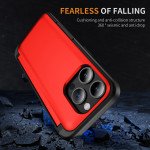 Wholesale Matte Finish Strong Armor Magnetic Clasp Card Holder Kickstand Hybrid Case for Apple iPhone 15 Pro (Red)