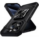 Wholesale Dual Layer Rotating Cube Ring Holder Kickstand Case with Magnetic Car Mount Plate for Apple iPhone 15 Pro Max (Black)