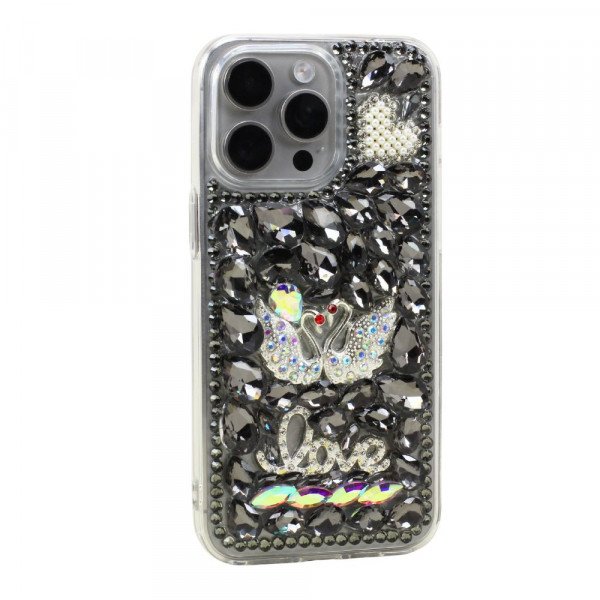 Wholesale Luxury Diamond Crystal Rhinestone Glitter Shiny Sparkle Cover Case for Apple iPhone 15 Pro Max (Black Swan)