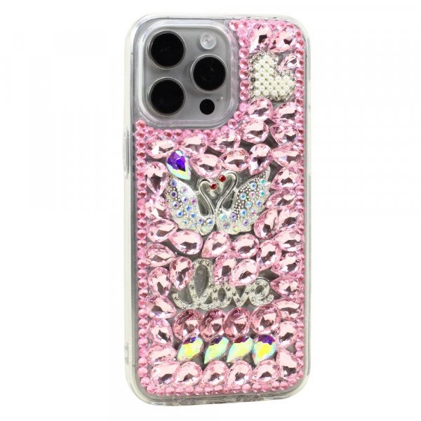 Wholesale Luxury Diamond Crystal Rhinestone Glitter Shiny Sparkle Cover Case for Apple iPhone 15 Pro Max (Pink Swan)