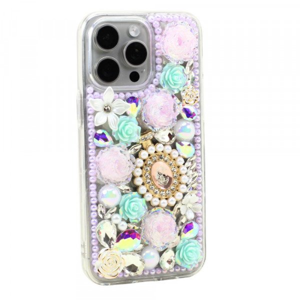 Wholesale Luxury Diamond Crystal Rhinestone Glitter Shiny Sparkle Cover Case for Apple iPhone 15 Pro (Purple Rose)