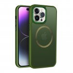 Magnetic Magsafe Enhanced with Stainless Camera Edge & Button Shields Hybrid Cover Case for Apple iPhone 15 Pro Max (Green)