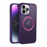 Magnetic Magsafe Enhanced with Stainless Camera Edge & Button Shields Hybrid Cover Case for Apple iPhone 15 Pro Max (Purple)