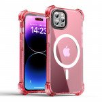 Wholesale Slim Transparent Shockproof Corner Bumper Protection Magnetic Magsafe Circle Cover Case for Apple iPhone 15 Pro Max (Hot Pink)