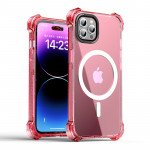 Wholesale Slim Transparent Shockproof Corner Bumper Protection Magnetic Magsafe Circle Cover Case for Apple iPhone 15 Pro (Hot Pink)