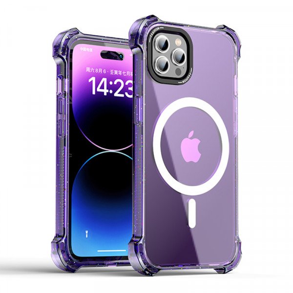 Wholesale Slim Transparent Shockproof Corner Bumper Protection Magnetic Magsafe Circle Cover Case for Apple iPhone 15 Pro Max (Purple)