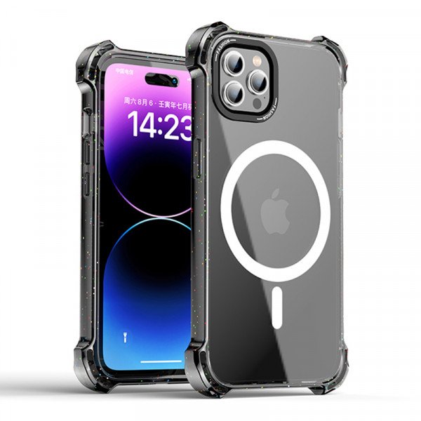 Wholesale Slim Transparent Shockproof Corner Bumper Protection Magnetic Magsafe Circle Cover Case for Apple iPhone 15 Pro Max (Smoke)