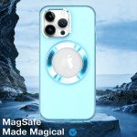 Wholesale Slim Transparent Matte Finish Chrome Button Enhanced Magnetic Magsafe Hybrid Cover Case for Apple iPhone 15 Pro Max (Blue)