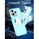 Wholesale Slim Transparent Matte Finish Chrome Button Enhanced Magnetic Magsafe Hybrid Cover Case for Apple iPhone 15 Pro Max (Blue)
