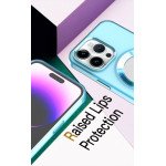 Wholesale Slim Transparent Matte Finish Chrome Button Enhanced Magnetic Magsafe Hybrid Cover Case for Apple iPhone 15 Pro Max (Blue)