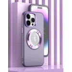 Wholesale Slim Transparent Matte Finish Chrome Button Enhanced Magnetic Magsafe Hybrid Cover Case for Apple iPhone 15 Pro Max (Purple)
