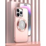 Wholesale Slim Transparent Matte Finish Chrome Button Enhanced Magnetic Magsafe Hybrid Cover Case for Apple iPhone 15 Pro Max (Rose Gold)