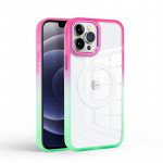 Wholesale Clear Transparent Rainbow Gradient Edge Bumper Protection Magnetic Magsafe Circle Cover Case for Apple iPhone 15 Pro Max (Hot Pink/Green)