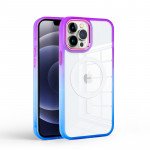 Wholesale Clear Transparent Rainbow Gradient Edge Bumper Protection Magnetic Magsafe Circle Cover Case for Apple iPhone 15 (Purple/Blue)