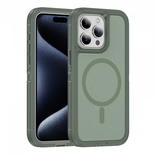 Wholesale Heavy Duty Rugged Guardian Defender Armor Protection Magsafe Case for Apple iPhone 15 Pro Max (Green)