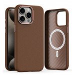 Wholesale Slim PU Leather Luxury Shockproof Magsafe Compatible Protective Cover Phone Case for Apple iPhone 15 Pro Max (Brown)