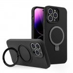 Wholesale Premium Silicone Soft Flexible Slim Magnetic Magsafe Circle Kickstand Cover Case for Apple iPhone 15 Pro (Black)