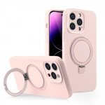 Wholesale Premium Silicone Soft Flexible Slim Magnetic Magsafe Circle Kickstand Cover Case for Apple iPhone 15 Pro Max (Pink)