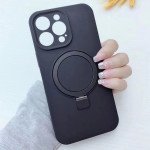 Wholesale Premium Silicone Soft Flexible Slim Magnetic Magsafe Circle Kickstand Cover Case for Apple iPhone 15 Pro (Black)