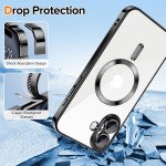 Wholesale Premium Chrome Design Transparent Magnetic Ring Case with Camera Protection for Apple iPhone 16 Plus (Black)