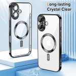 Wholesale Premium Chrome Design Transparent Magnetic Ring Case with Camera Protection for Apple iPhone 16 Plus (Black)