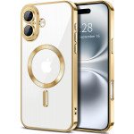 Wholesale Premium Chrome Design Transparent Magnetic Ring Case with Camera Protection for Apple iPhone 16 Plus (Gold)
