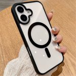 Wholesale Crystal Clear Magnetic Ring Protective Armor Case with MagSafe Technology for Apple iPhone 16 (Black)