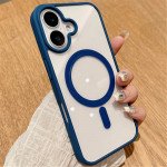 Wholesale Crystal Clear Magnetic Ring Protective Armor Case with MagSafe Technology for Apple iPhone 16 Plus (Navy Blue)