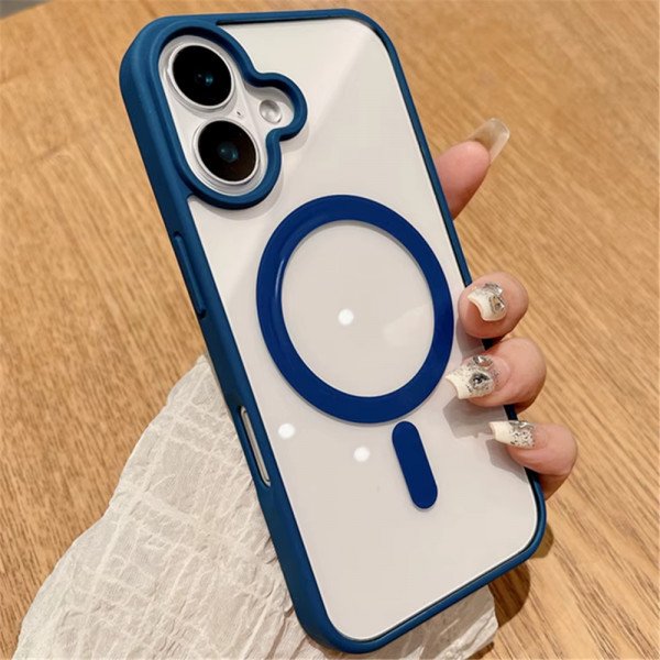 Wholesale Crystal Clear Magnetic Ring Protective Armor Case with MagSafe Technology for Apple iPhone 16 (Navy Blue)