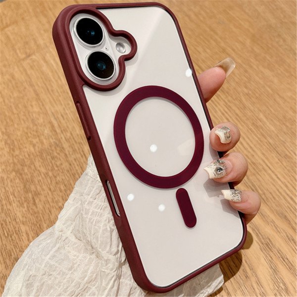 Wholesale Crystal Clear Magnetic Ring Protective Armor Case with MagSafe Technology for Apple iPhone 16 (Hot Pink)