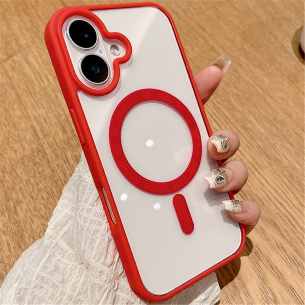 Wholesale Crystal Clear Magnetic Ring Protective Armor Case with MagSafe Technology for Apple iPhone 16 Plus (Red)