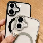 Wholesale Crystal Clear Magnetic Ring Protective Armor Case with MagSafe Technology for Apple iPhone 16 (Navy Blue)