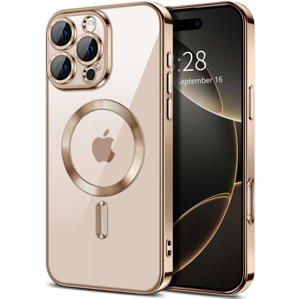 Wholesale Premium Chrome Design Transparent Magnetic Ring Case with Camera Protection for Apple iPhone 16 Pro Max (Bronze)