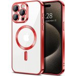 Wholesale Premium Chrome Design Transparent Magnetic Ring Case with Camera Protection for Apple iPhone 16 Pro (Red)