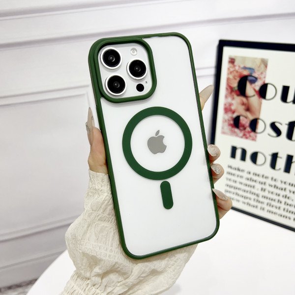 Wholesale Crystal Clear Magnetic Ring Protective Armor Case with MagSafe Technology for Apple iPhone 16 Pro (Green)