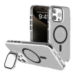 Clear Crystal Glitter Magnetic Case with Camera Protection & Kickstand Support for Apple iPhone 16 Pro Max (Black) Clear Crystal Glitter Magnetic Case with Camera Protection & Kickstand Support for Apple iPhone 16 Pro Max (Black)
