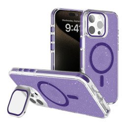 Clear Crystal Glitter Magnetic Case with Camera Protection & Kickstand Support for Apple iPhone 16 Pro Max (Purple) Clear Crystal Glitter Magnetic Case with Camera Protection & Kickstand Support for Apple iPhone 16 Pro Max (Purple)