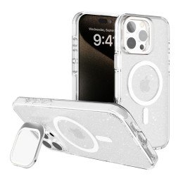 Clear Crystal Glitter Magnetic Case with Camera Protection & Kickstand Support for Apple iPhone 16 Pro Max (White) Clear Crystal Glitter Magnetic Case with Camera Protection & Kickstand Support for Apple iPhone 16 Pro Max (White)