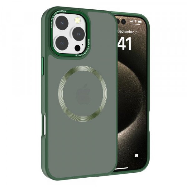 Wholesale Magnetic MagSafe Armor Case with Stainless Steel Protection for Enhanced Durability and Sleek Design for iPhone 16 Pro Max (Green)