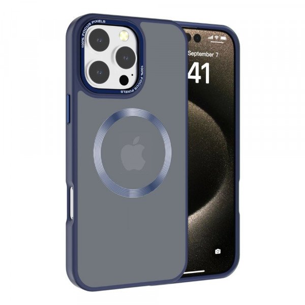Wholesale Magnetic MagSafe Armor Case with Stainless Steel Protection for Enhanced Durability and Sleek Design for iPhone 16 Pro Max (Navy Blue)