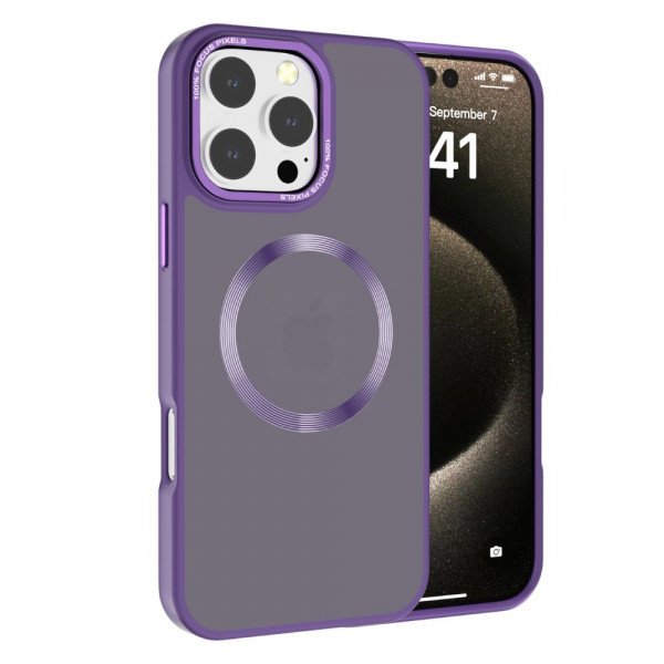 Wholesale Magnetic MagSafe Armor Case with Stainless Steel Protection for Enhanced Durability and Sleek Design for iPhone 16 Pro Max (Purple)