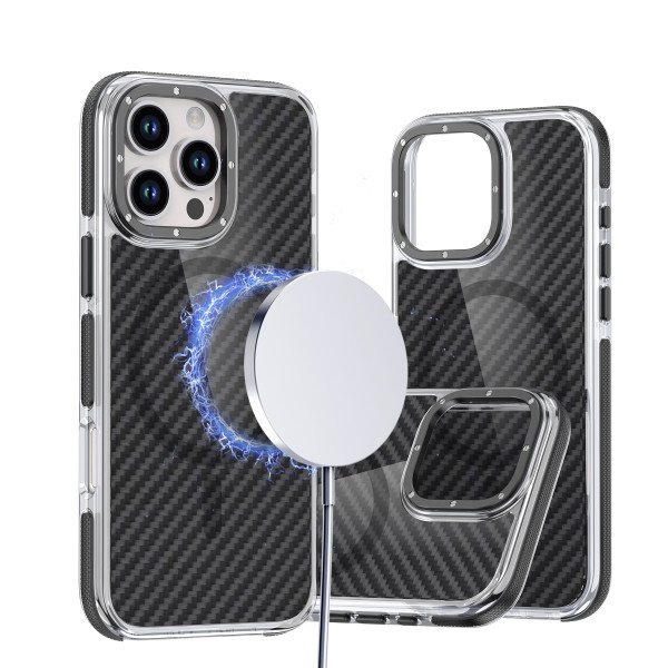 Wholesale Carbon Fiber Style Neon Bumper Magnetic Protective Cover Case for iPhone 16 Pro Max (Black)