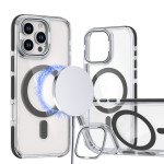 Wholesale Crystal Clear Magnetic MagSafe Kickstand Case with Camera Lens Protection for iPhone 16 Pro Max (Black)