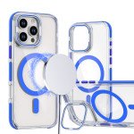 Wholesale Crystal Clear Magnetic MagSafe Kickstand Case with Camera Lens Protection for iPhone 16 Pro Max (Blue)